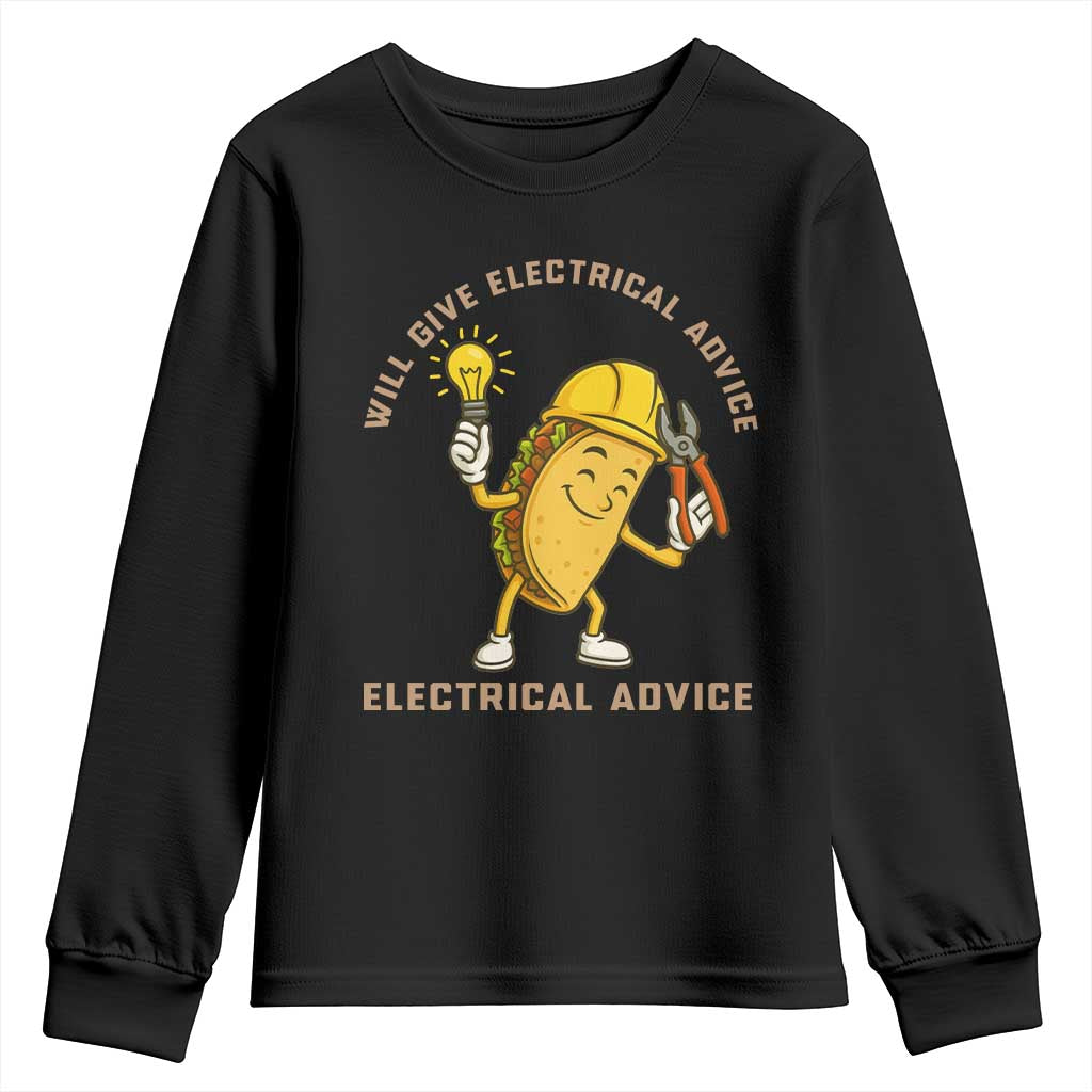 Funny Electrician Youth Sweatshirt This Electrician Will Work For Tacos TS14 Black Print Your Wear
