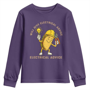 Funny Electrician Youth Sweatshirt This Electrician Will Work For Tacos TS14 Purple Print Your Wear
