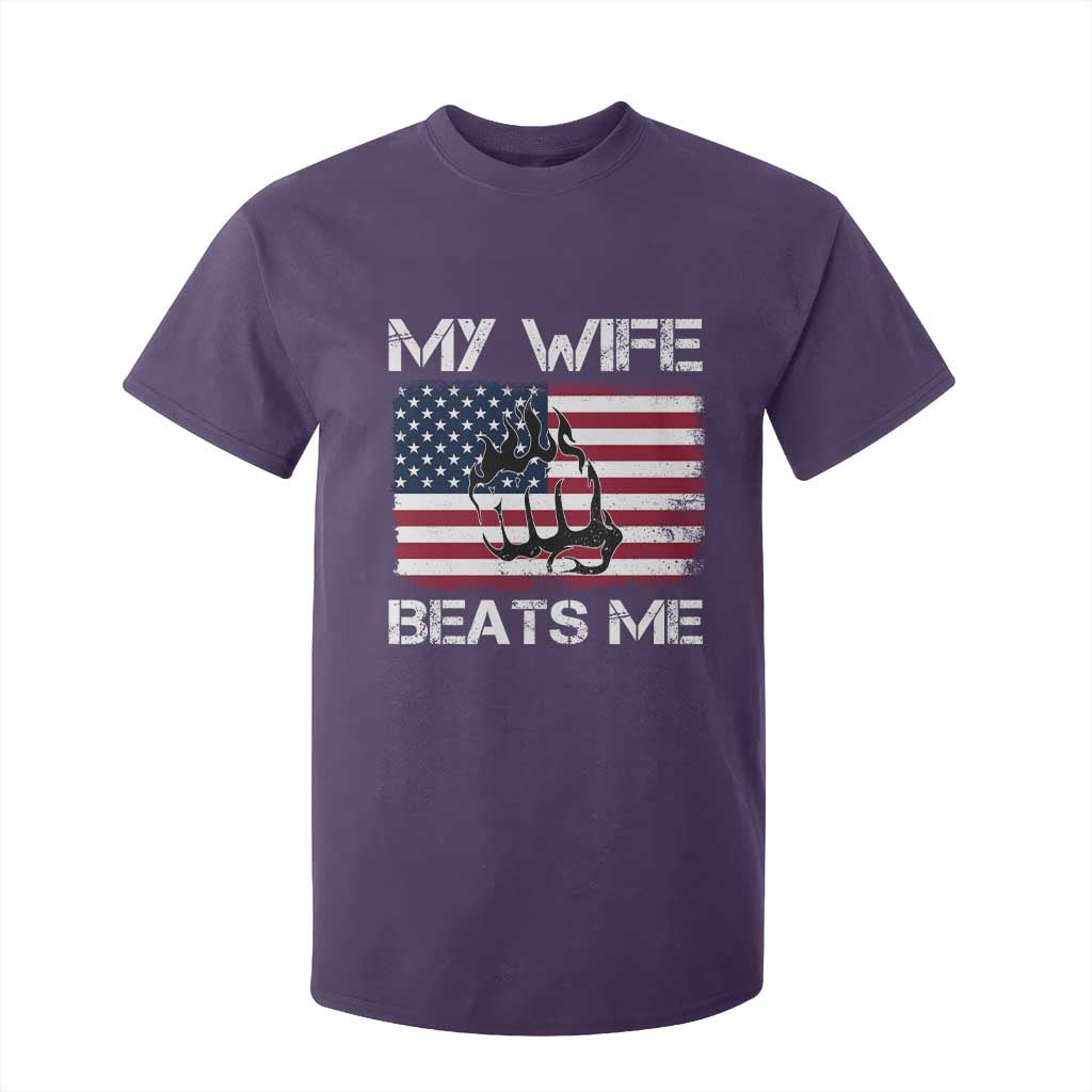 Funny Husband Sarcastic T Shirt For Kid American Flag My Wife Beats Me TS14 Purple Print Your Wear