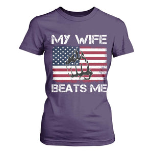 Funny Husband Sarcastic T Shirt For Women American Flag My Wife Beats Me TS14 Purple Print Your Wear