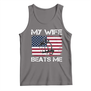 Funny Husband Sarcastic Tank Top American Flag My Wife Beats Me TS14 Deep Heather Print Your Wear