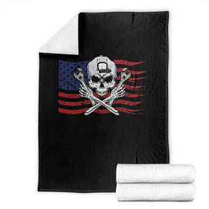 Skeleton Mechanic Throw Blanket American Flag Patriotic Car Repair TS14 Black Print Your Wear