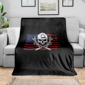 Skeleton Mechanic Throw Blanket American Flag Patriotic Car Repair TS14 Print Your Wear