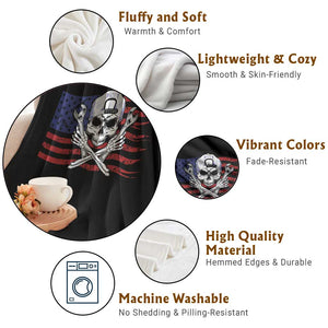 Skeleton Mechanic Throw Blanket American Flag Patriotic Car Repair TS14 Print Your Wear