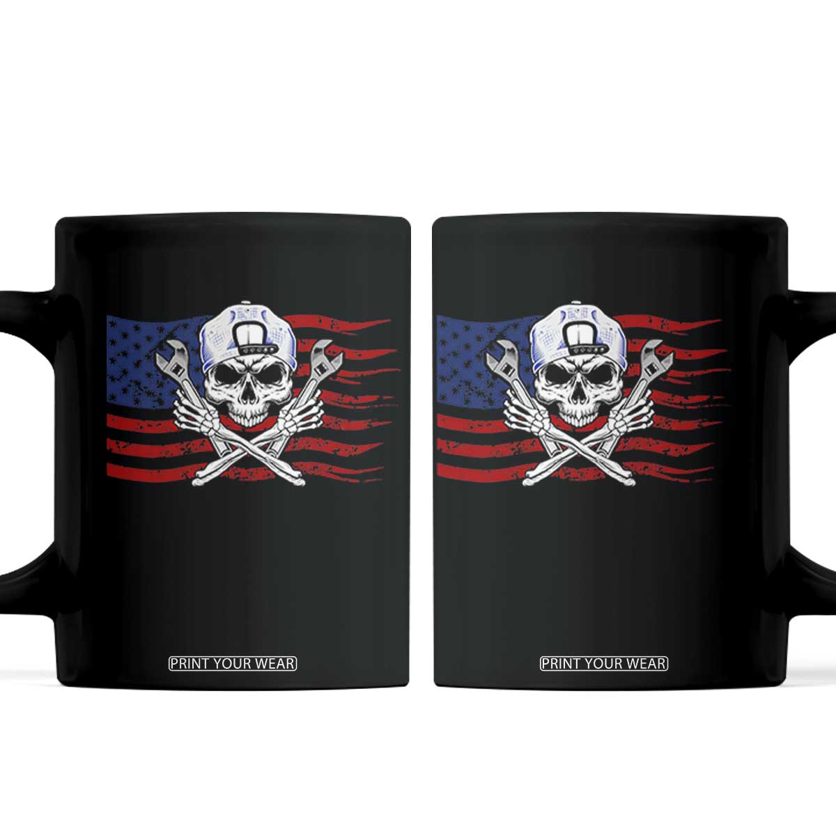 Skeleton Mechanic Coffee Mug American Flag Patriotic Car Repair TS14 Black Print Your Wear