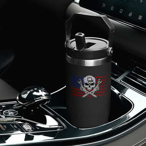 Skeleton Mechanic Flip Straw Tumbler American Flag Patriotic Car Repair TS14 Print Your Wear