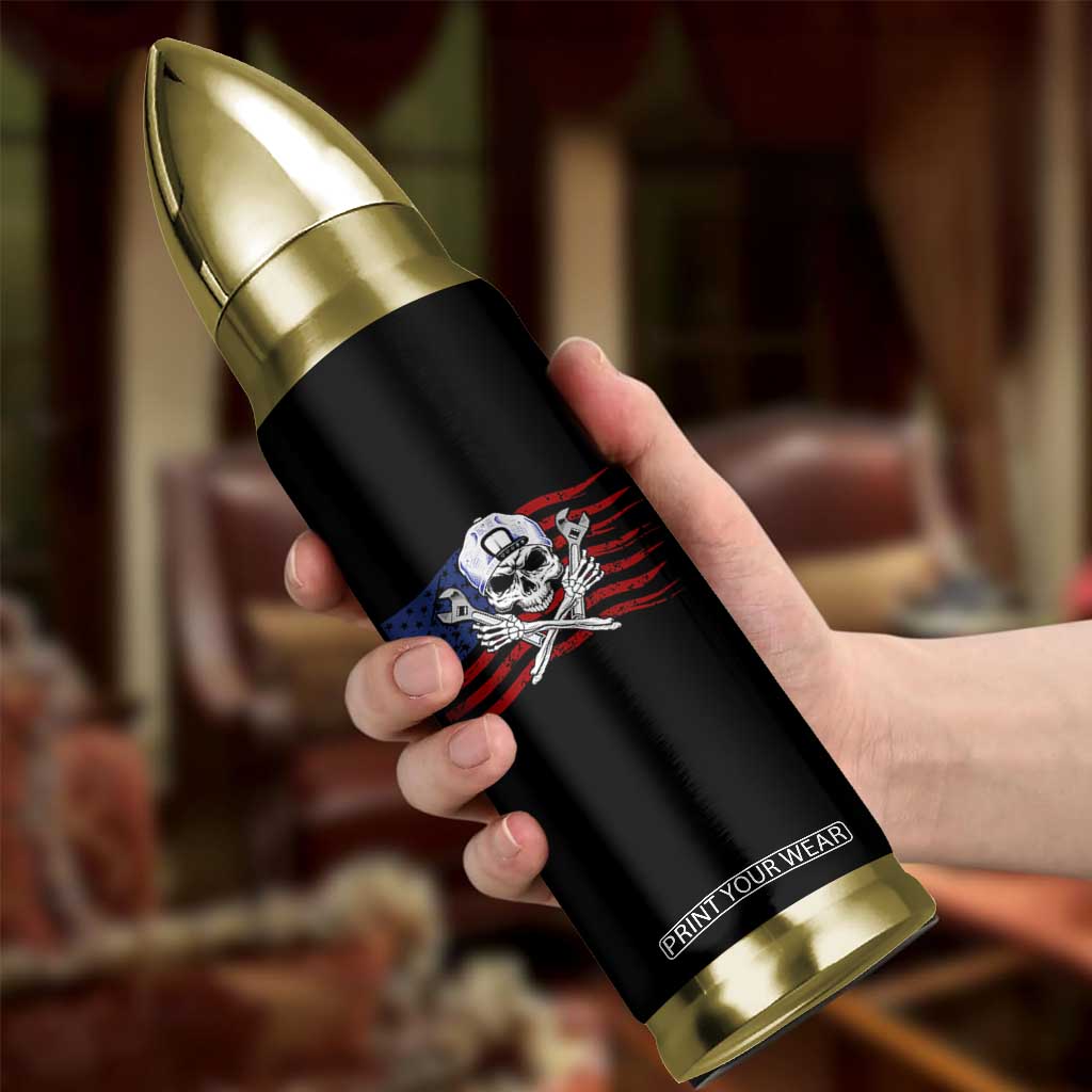 Skeleton Mechanic Bullet Tumbler American Flag Patriotic Car Repair TS14 Print Your Wear