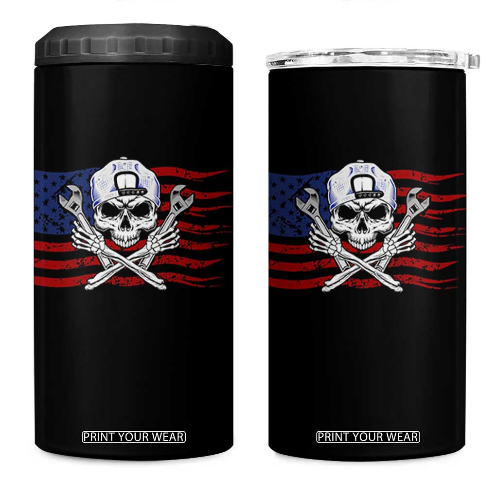 Skeleton Mechanic 4 in 1 Can Cooler Tumbler American Flag Patriotic Car Repair TS14 One Size: 16 oz Black Print Your Wear