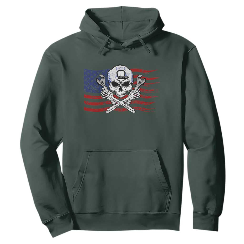 Skeleton Mechanic Hoodie American Flag Patriotic Car Repair TS14 Dark Forest Green Print Your Wear