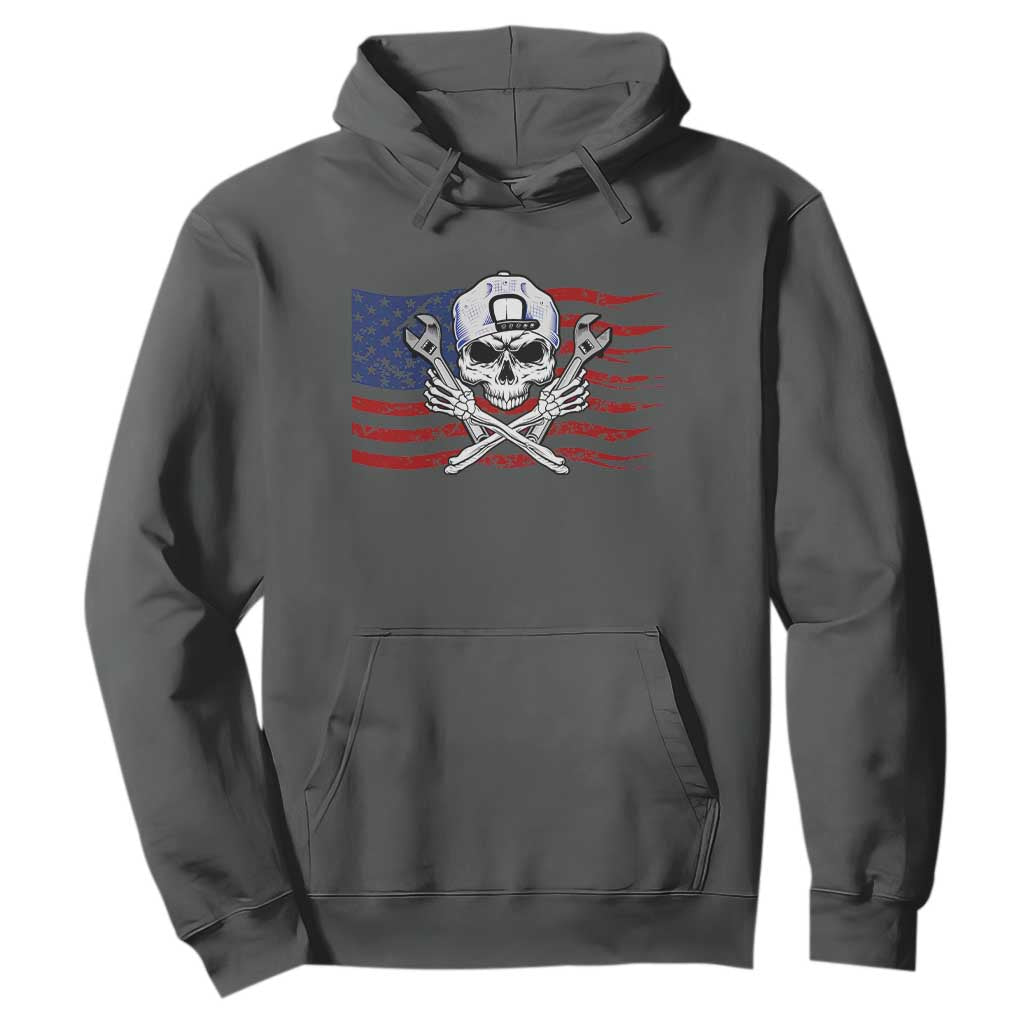 Skeleton Mechanic Hoodie American Flag Patriotic Car Repair TS14 Dark Heather Print Your Wear
