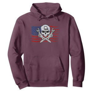 Skeleton Mechanic Hoodie American Flag Patriotic Car Repair TS14 Maroon Print Your Wear