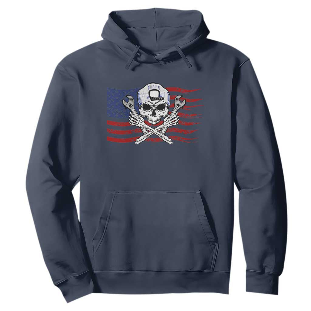 Skeleton Mechanic Hoodie American Flag Patriotic Car Repair TS14 Navy Print Your Wear