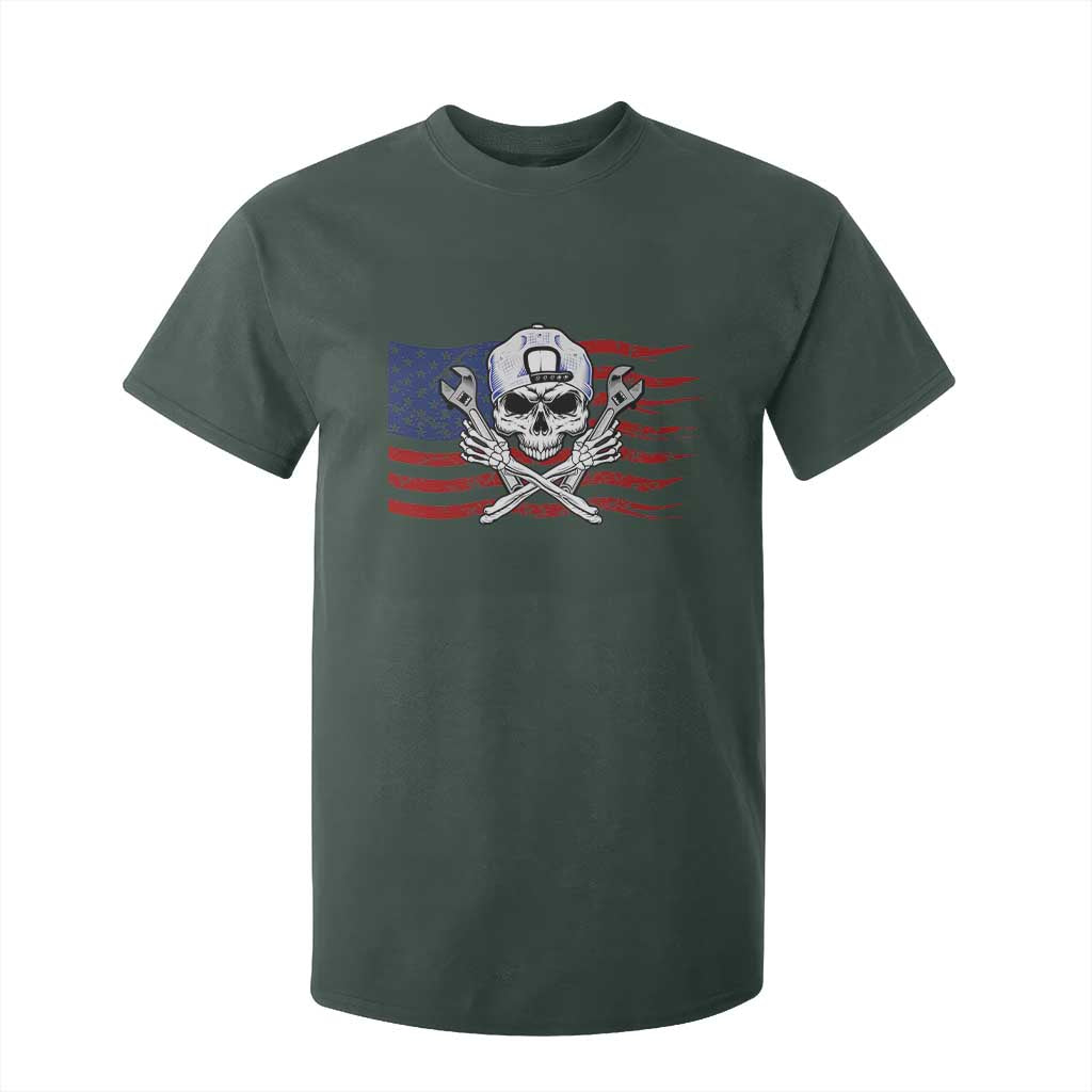 Skeleton Mechanic T Shirt For Kid American Flag Patriotic Car Repair TS14 Dark Forest Green Print Your Wear