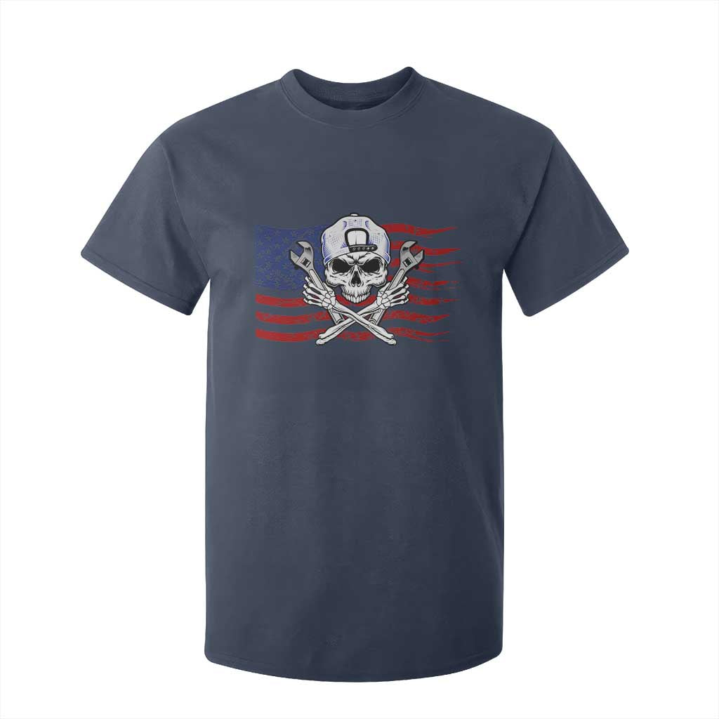 Skeleton Mechanic T Shirt For Kid American Flag Patriotic Car Repair TS14 Navy Print Your Wear