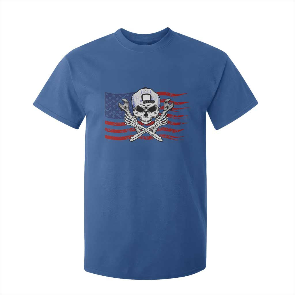 Skeleton Mechanic T Shirt For Kid American Flag Patriotic Car Repair TS14 Royal Blue Print Your Wear