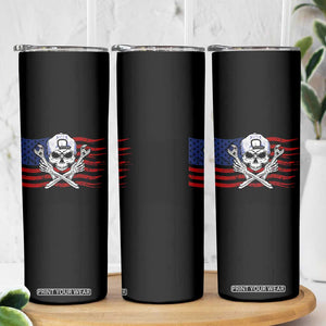 Skeleton Mechanic Skinny Tumbler American Flag Patriotic Car Repair TS14 Print Your Wear