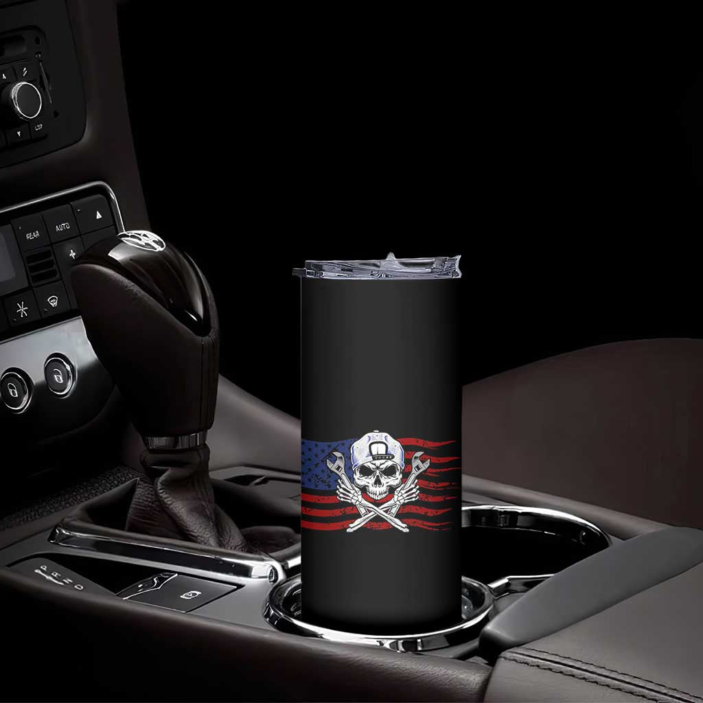 Skeleton Mechanic Skinny Tumbler American Flag Patriotic Car Repair TS14 Print Your Wear
