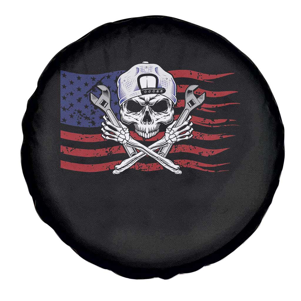Skeleton Mechanic Spare Tire Cover American Flag Patriotic Car Repair TS14 Print Your Wear