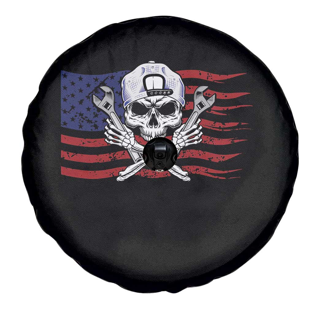 Skeleton Mechanic Spare Tire Cover American Flag Patriotic Car Repair TS14 Print Your Wear