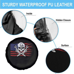 Skeleton Mechanic Spare Tire Cover American Flag Patriotic Car Repair TS14 Print Your Wear