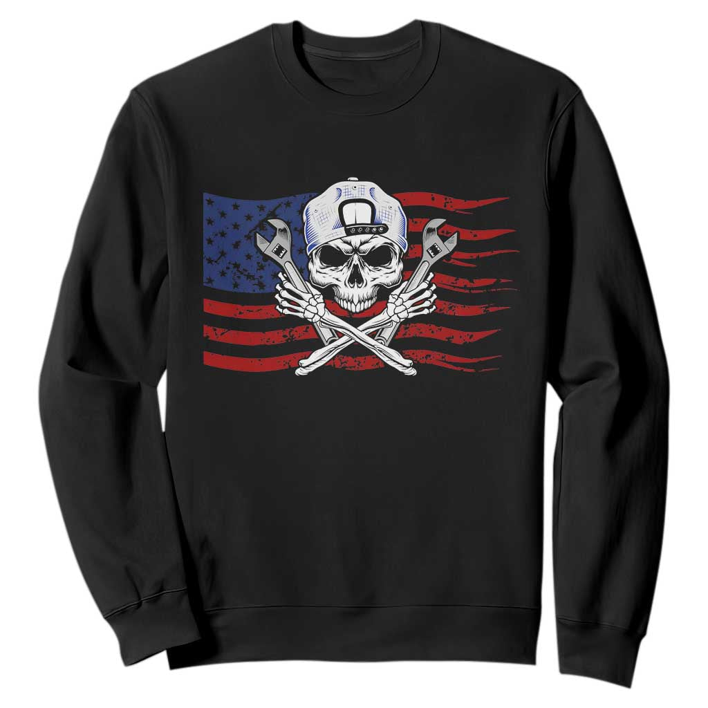 Skeleton Mechanic Sweatshirt American Flag Patriotic Car Repair TS14 Black Print Your Wear
