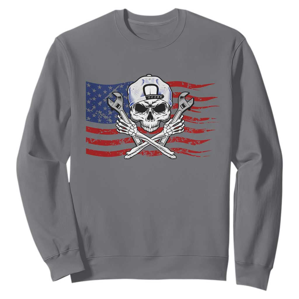 Skeleton Mechanic Sweatshirt American Flag Patriotic Car Repair TS14 Charcoal Print Your Wear