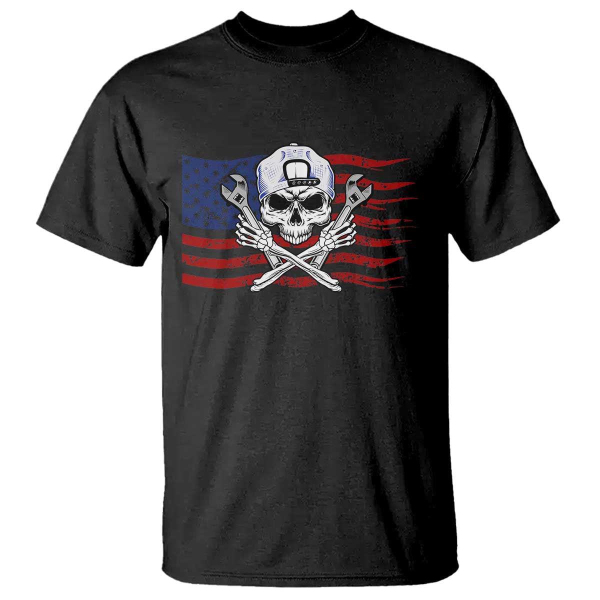 Skeleton Mechanic T Shirt American Flag Patriotic Car Repair TS14 Black Print Your Wear