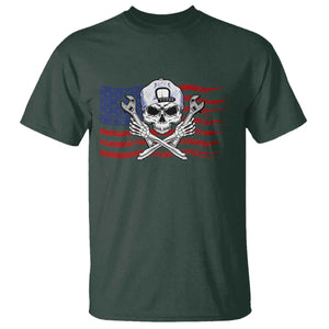 Skeleton Mechanic T Shirt American Flag Patriotic Car Repair TS14 Dark Forest Green Print Your Wear