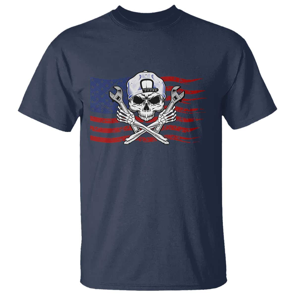 Skeleton Mechanic T Shirt American Flag Patriotic Car Repair TS14 Navy Print Your Wear
