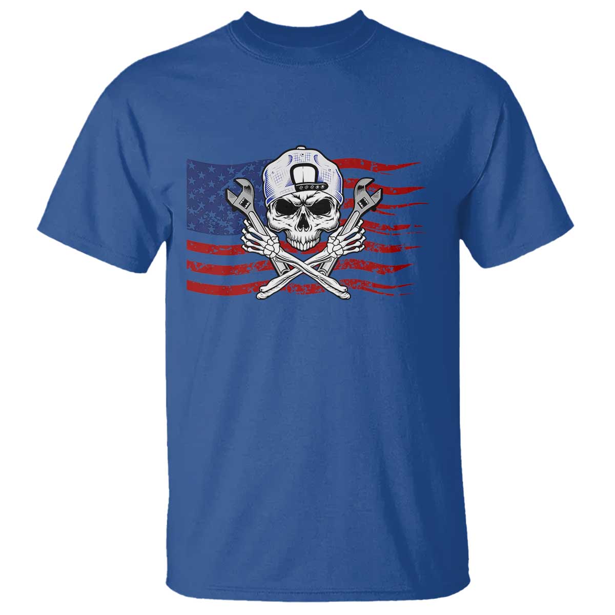 Skeleton Mechanic T Shirt American Flag Patriotic Car Repair TS14 Royal Blue Print Your Wear
