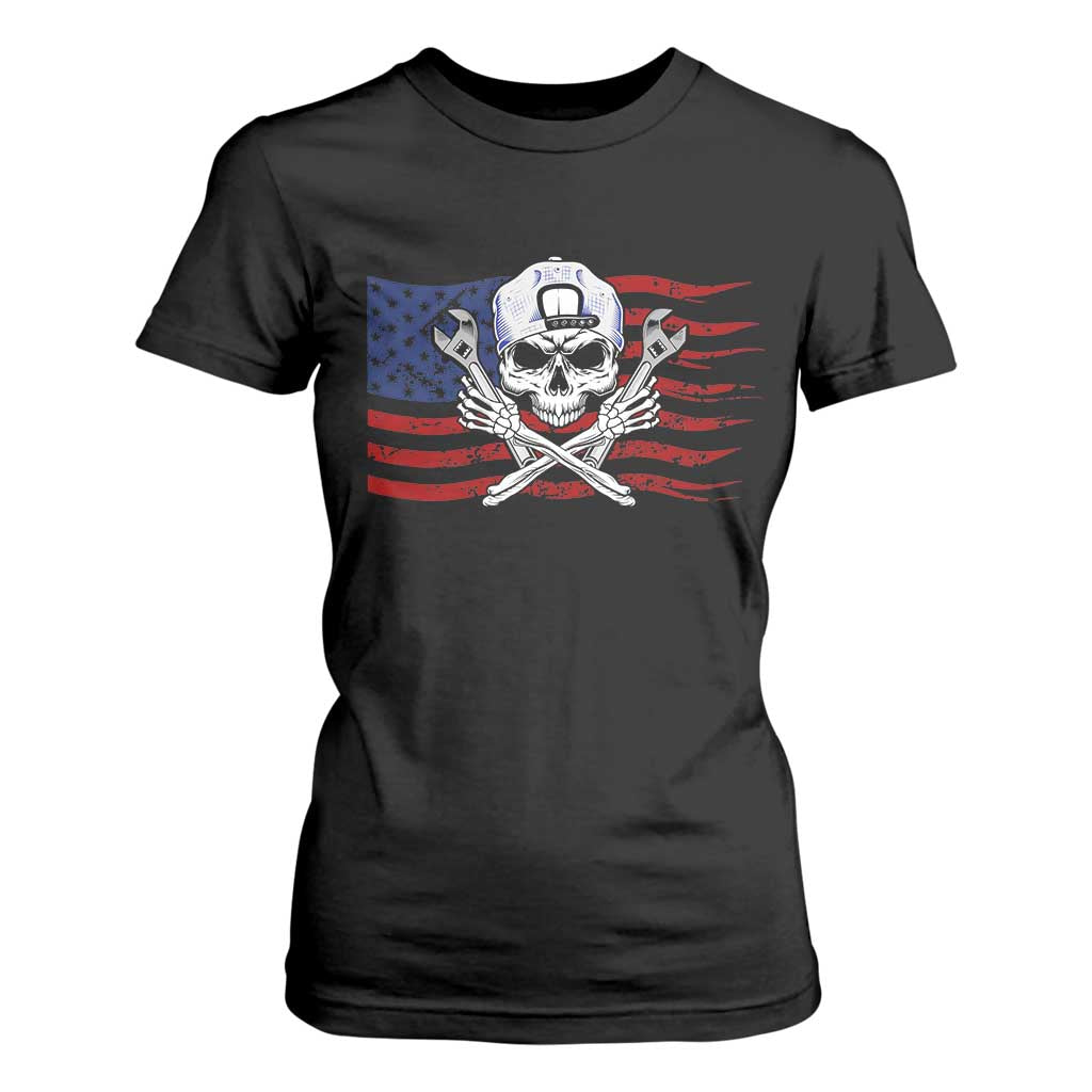 Skeleton Mechanic T Shirt For Women American Flag Patriotic Car Repair TS14 Black Print Your Wear