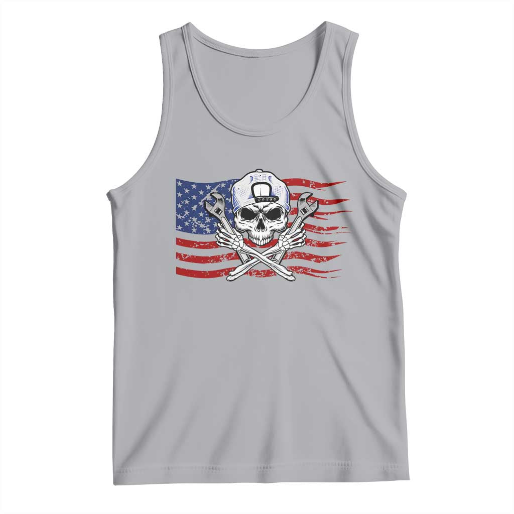 Skeleton Mechanic Tank Top American Flag Patriotic Car Repair TS14 Athletic Heather Print Your Wear