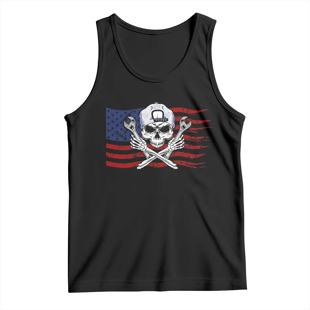 Skeleton Mechanic Tank Top American Flag Patriotic Car Repair TS14 Black Print Your Wear