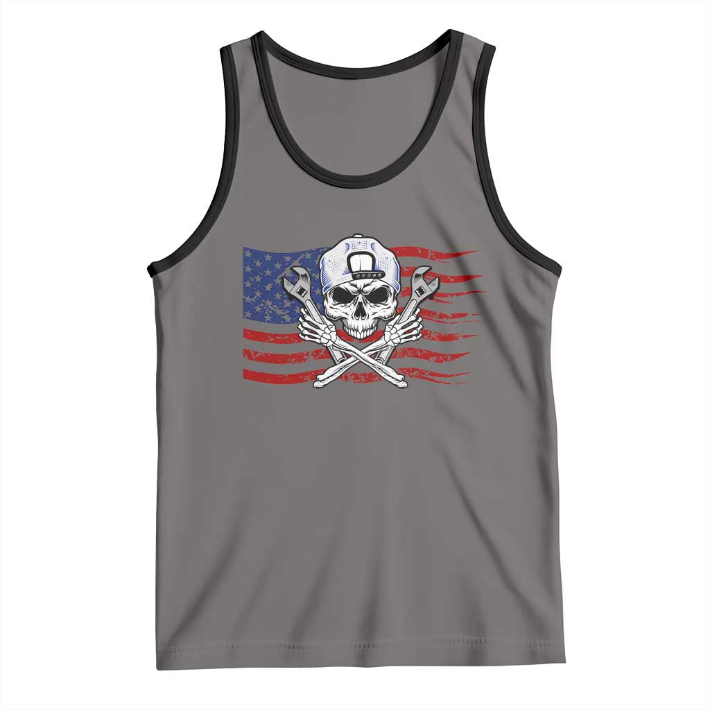 Skeleton Mechanic Tank Top American Flag Patriotic Car Repair TS14 Deep Heather Black Print Your Wear