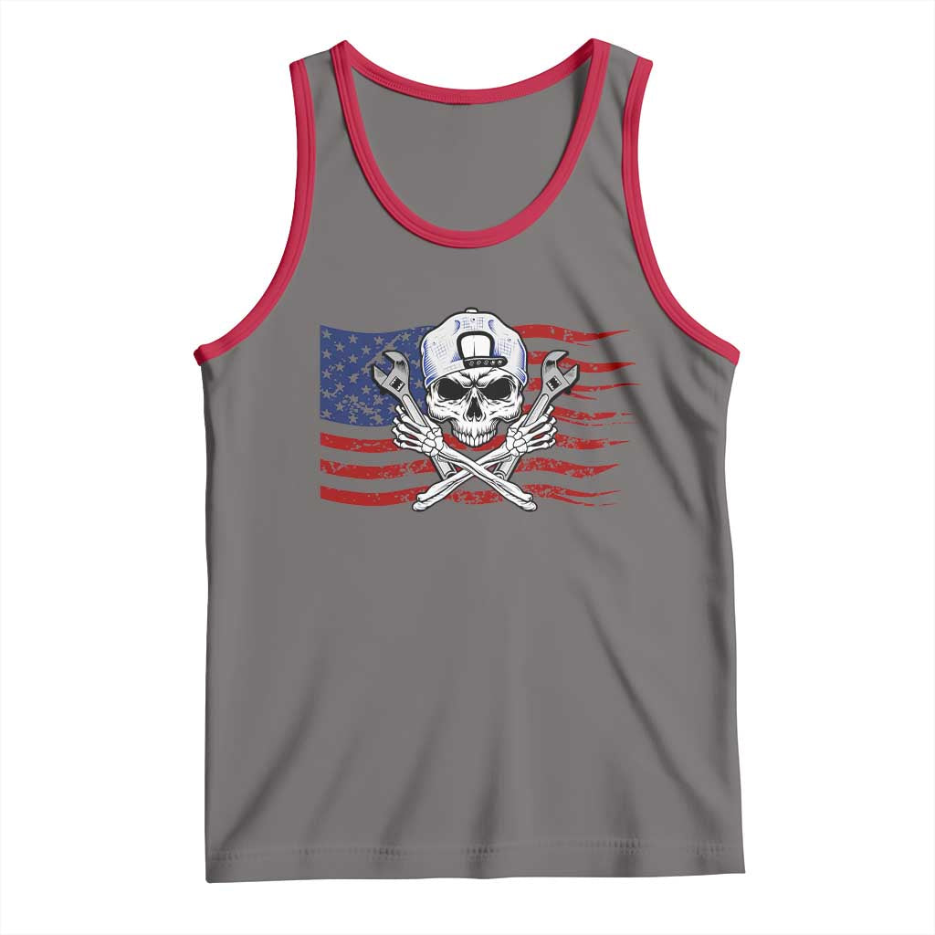 Skeleton Mechanic Tank Top American Flag Patriotic Car Repair TS14 Deep Heather Red Print Your Wear
