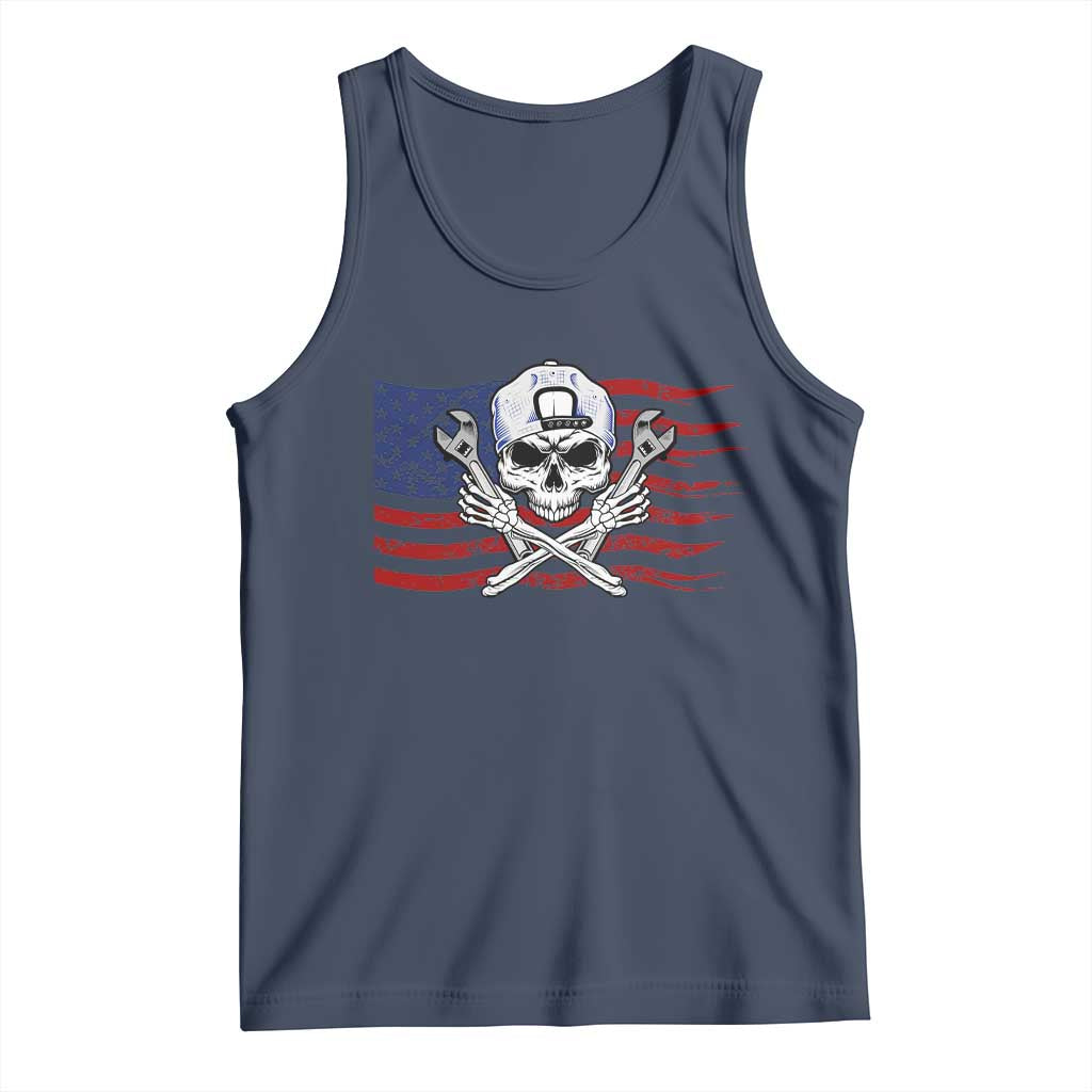 Skeleton Mechanic Tank Top American Flag Patriotic Car Repair TS14 Navy Print Your Wear