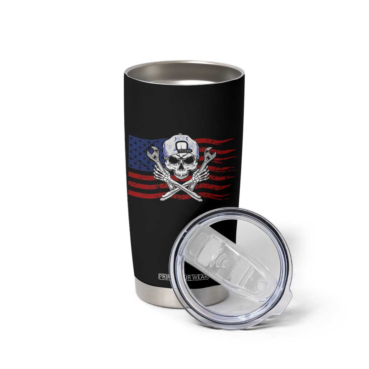 Skeleton Mechanic Tumbler Cup American Flag Patriotic Car Repair TS14 Print Your Wear