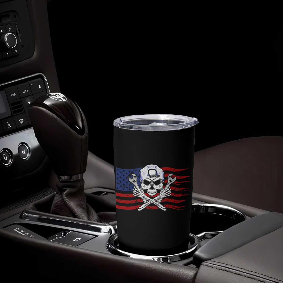 Skeleton Mechanic Tumbler Cup American Flag Patriotic Car Repair TS14 Print Your Wear