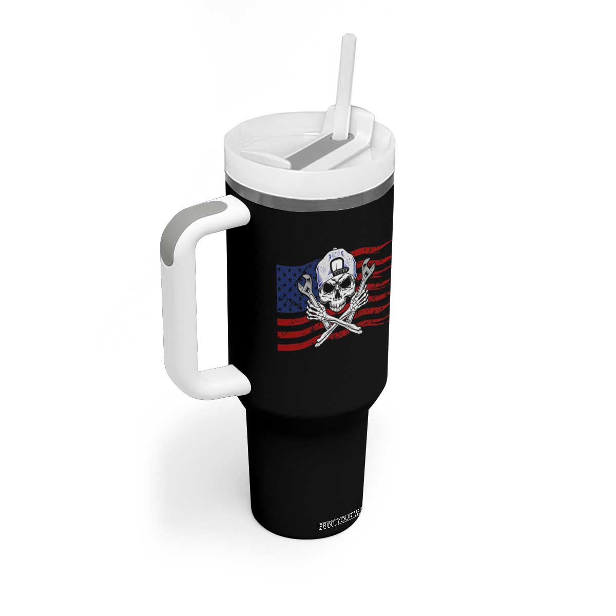 Skeleton Mechanic Tumbler With Handle American Flag Patriotic Car Repair TS14 Print Your Wear