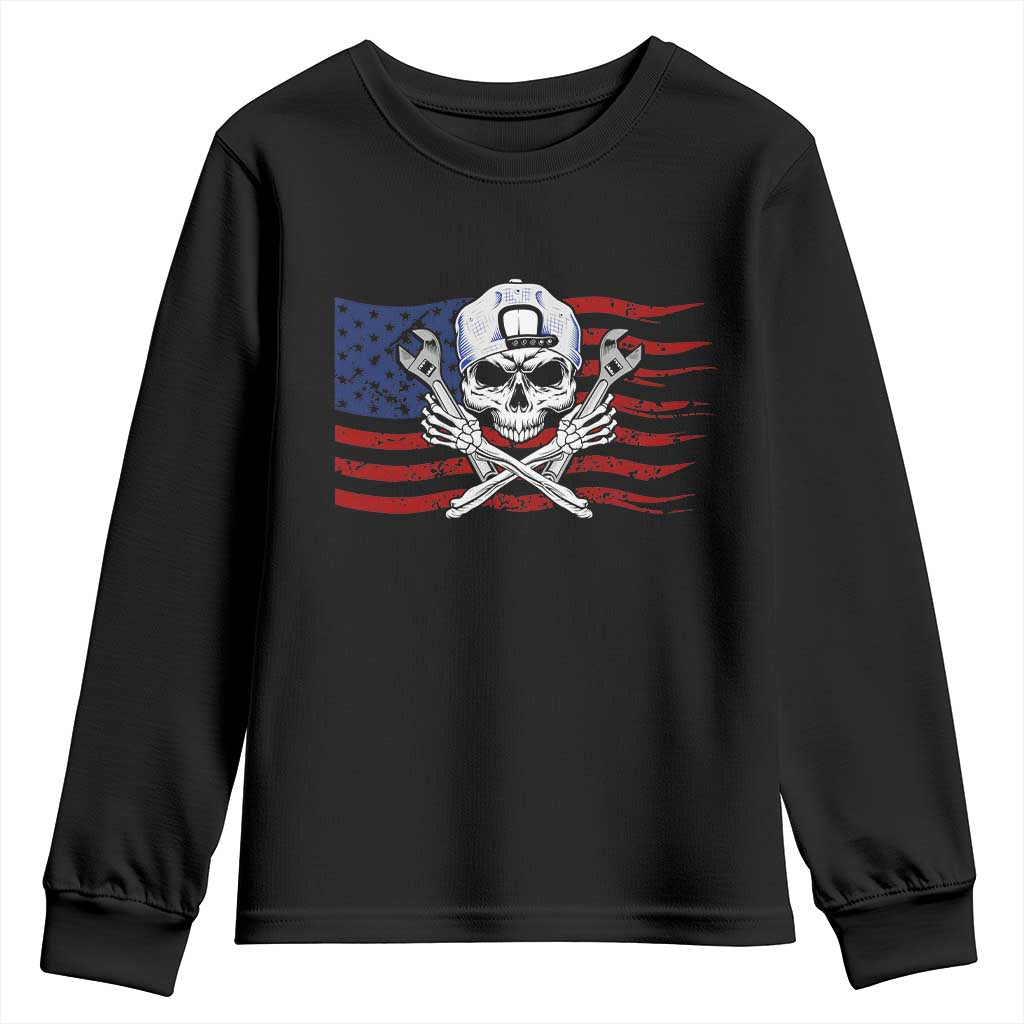 Skeleton Mechanic Youth Sweatshirt American Flag Patriotic Car Repair TS14 Black Print Your Wear