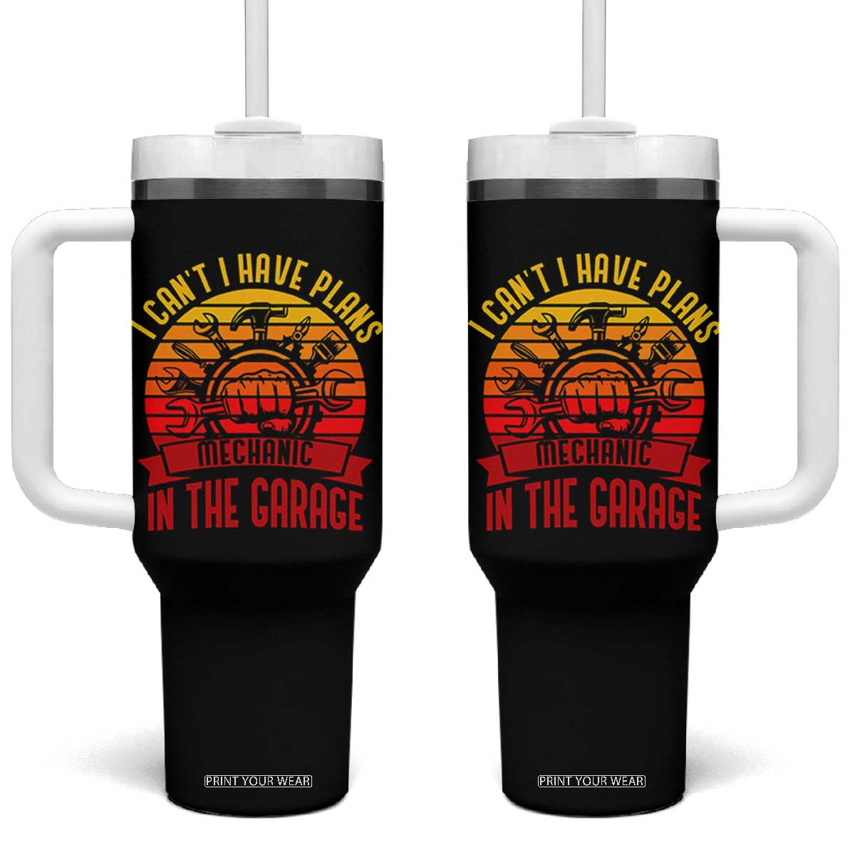 Funny Car Mechanic Tumbler With Handle I Cant I Have Plans In The Garage TS14 One Size: 40 oz Black Print Your Wear