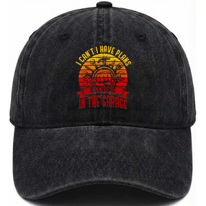 Funny Car Mechanic Washed Cotton Baseball Cap I Cant I Have Plans In The Garage TS14 Washed Cap Universal Fit Black Print Your Wear
