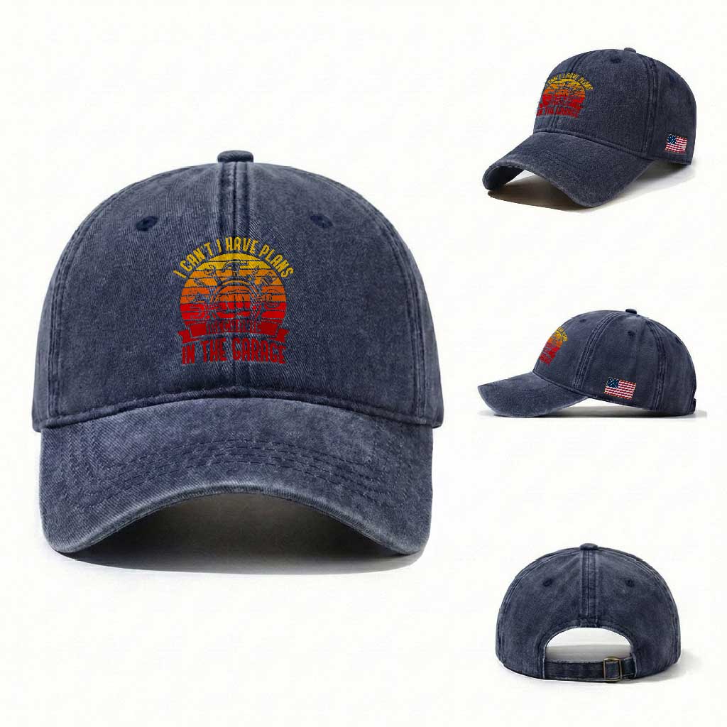 Funny Car Mechanic Washed Cotton Baseball Cap I Cant I Have Plans In The Garage TS14 Washed Cap Universal Fit Navy Print Your Wear