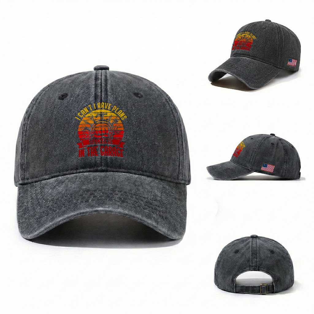 Funny Car Mechanic Washed Cotton Baseball Cap I Cant I Have Plans In The Garage TS14 Washed Cap Universal Fit Dark Gray Print Your Wear