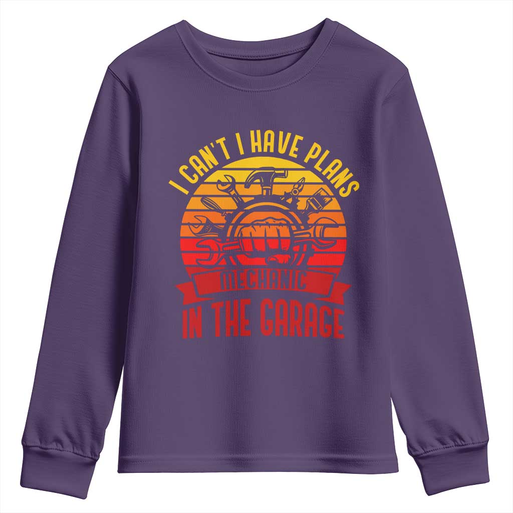 Funny Car Mechanic Youth Sweatshirt I Cant I Have Plans In The Garage TS14 Purple Print Your Wear