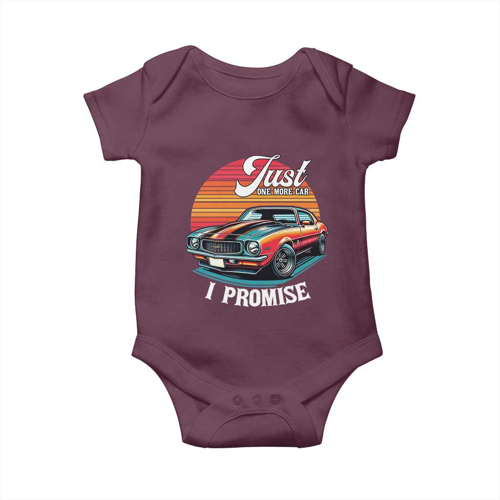 Funny Car Enthusiast Baby Onesie Just One More Car I Promise TS14 Maroon Print Your Wear