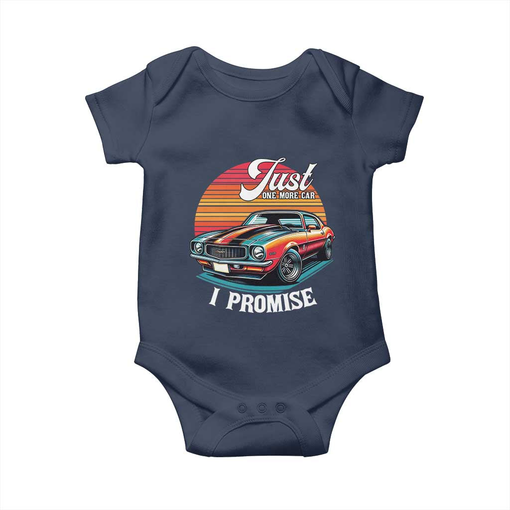 Funny Car Enthusiast Baby Onesie Just One More Car I Promise TS14 Navy Print Your Wear