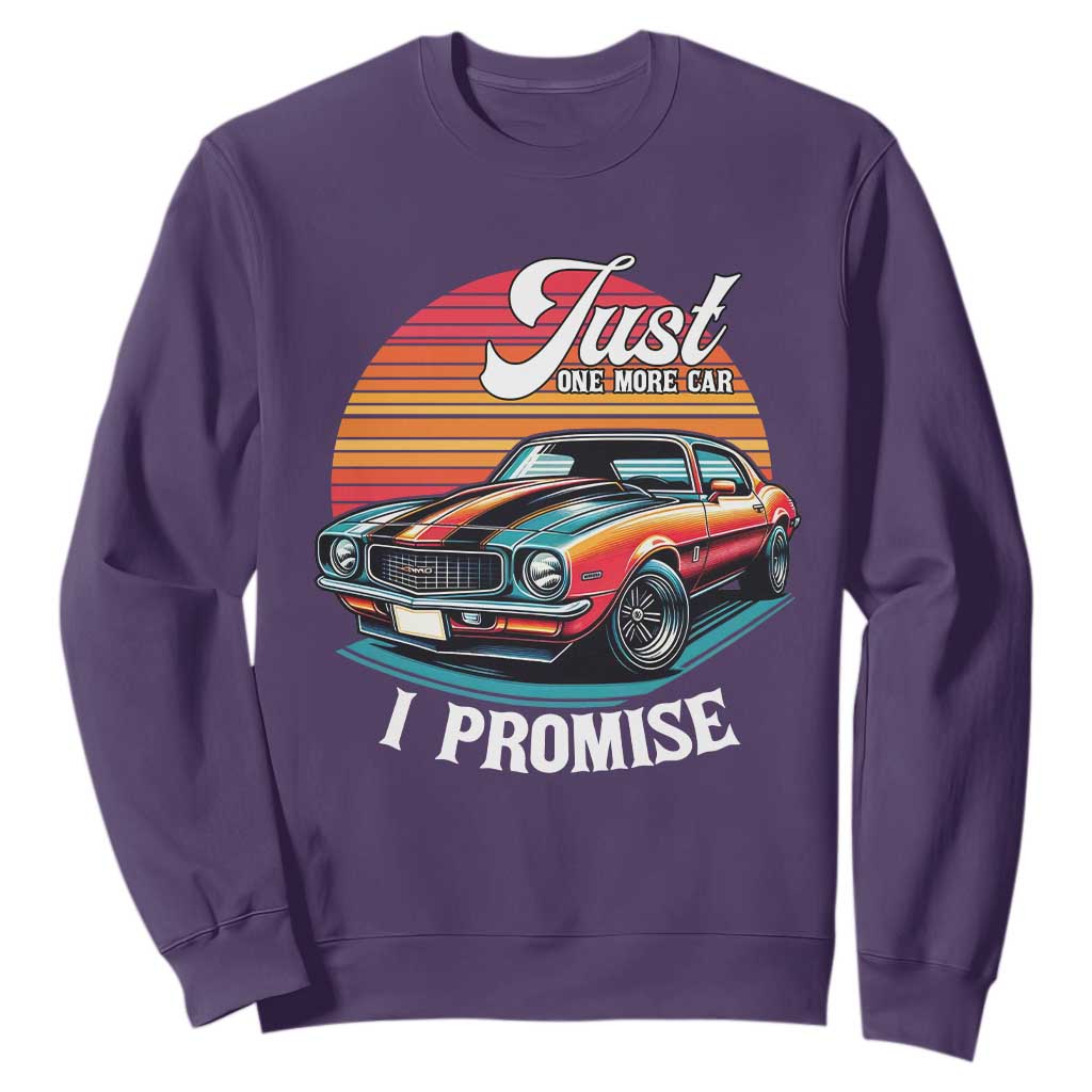 Funny Car Enthusiast Sweatshirt Just One More Car I Promise TS14 Purple Print Your Wear