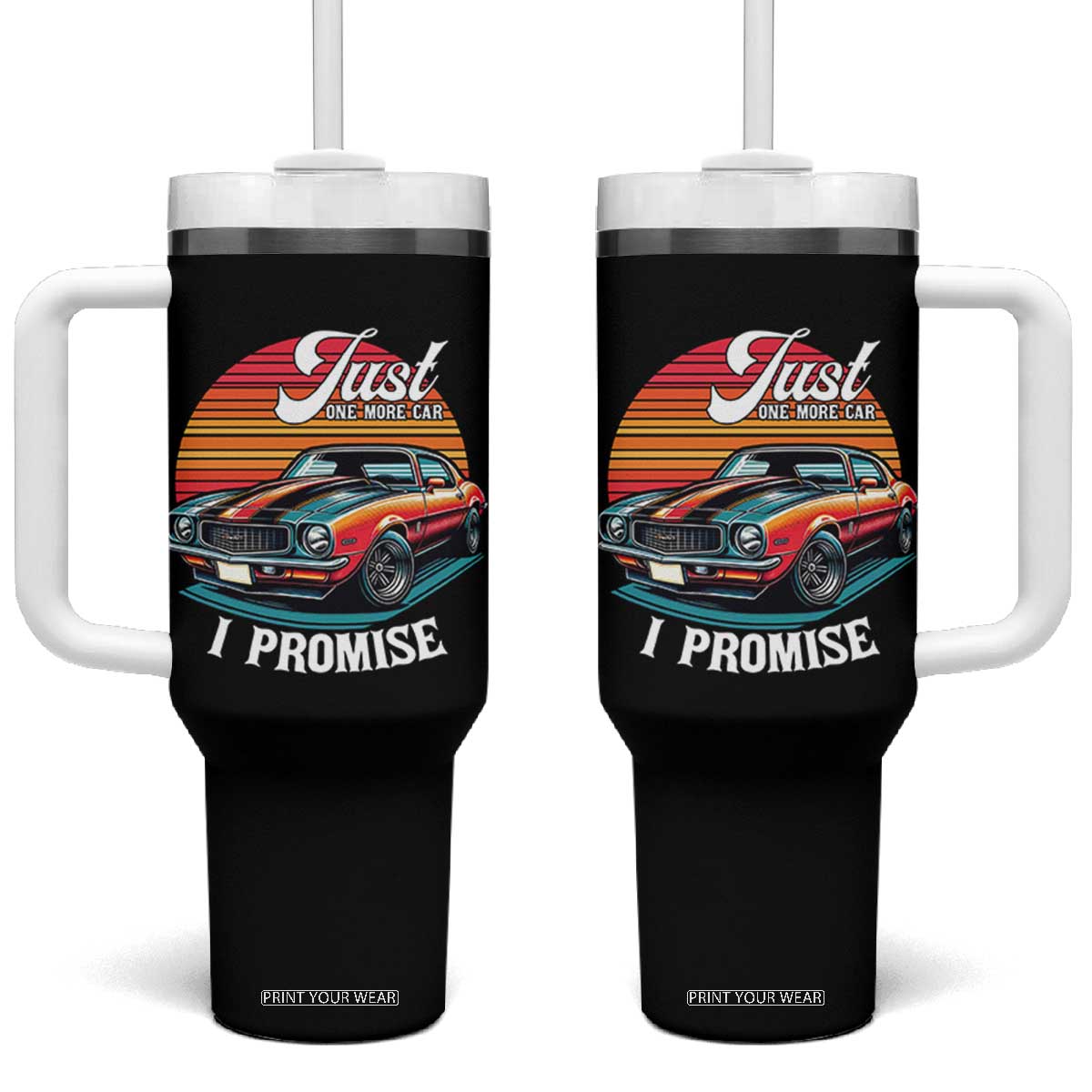 Funny Car Enthusiast Tumbler With Handle Just One More Car I Promise TS14 One Size: 40 oz Black Print Your Wear