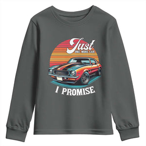Funny Car Enthusiast Youth Sweatshirt Just One More Car I Promise TS14 Dark Heather Print Your Wear